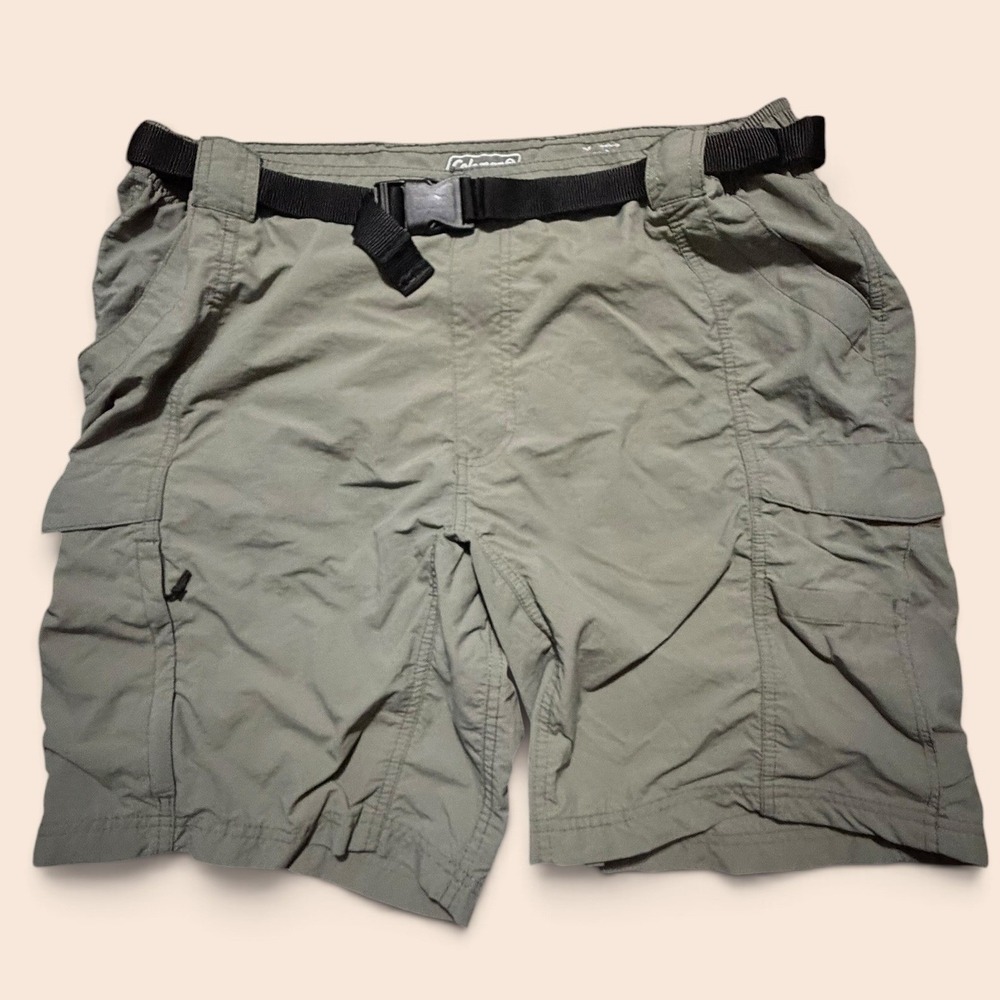 Coleman Mens Cargo Hiking Shorts Olive Green Nylon Built-in Belt Large 40-42